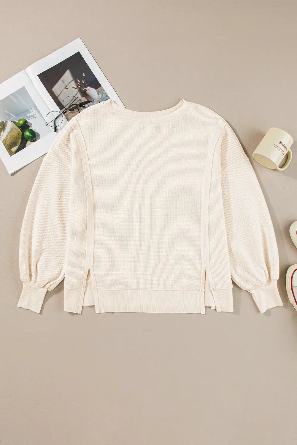 Grateful Threads Boutique Cream Waffle Oversized Top - Sweaters