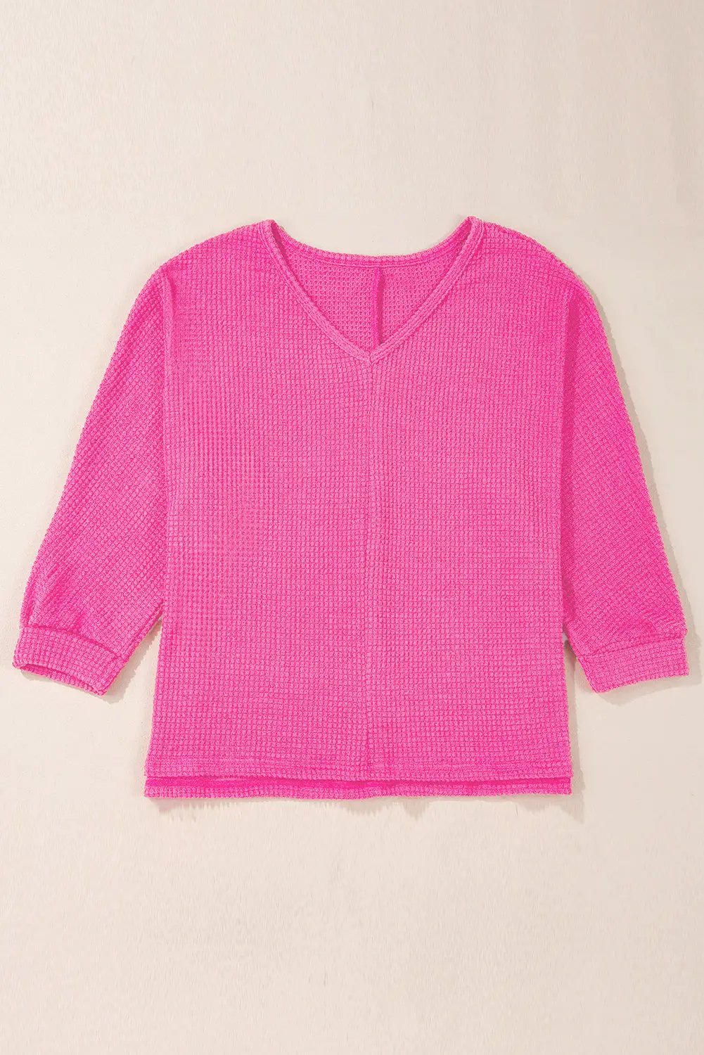 Grateful Threads Boutique Rose Waffle Knit Side Slits V Neck Top - Shirts