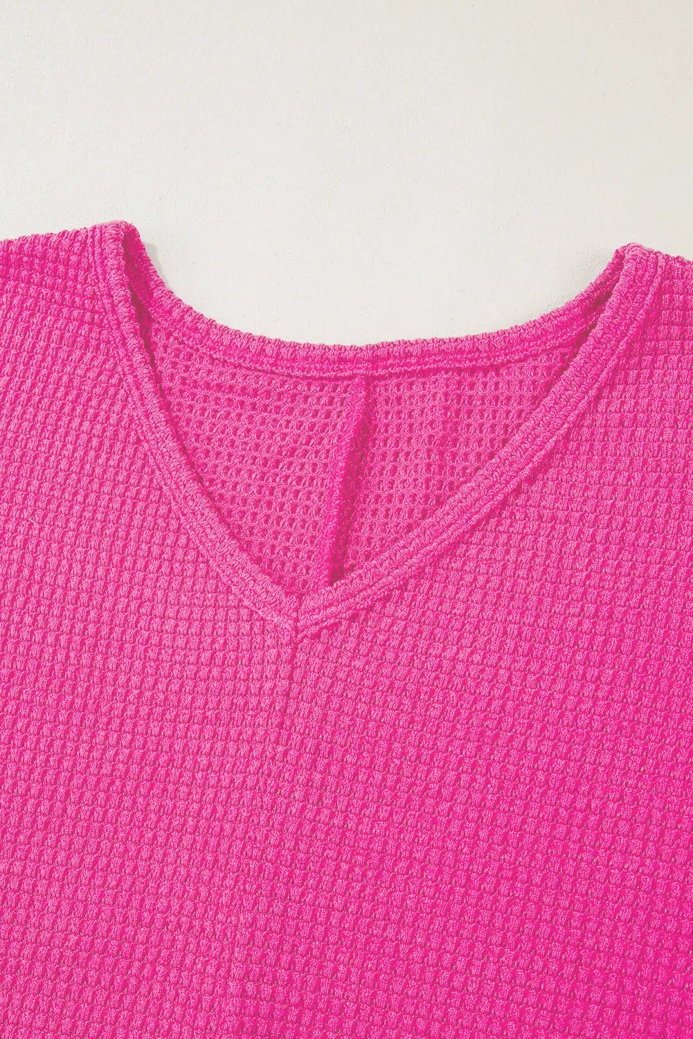Grateful Threads Boutique Rose Waffle Knit Side Slits V Neck Top - Shirts