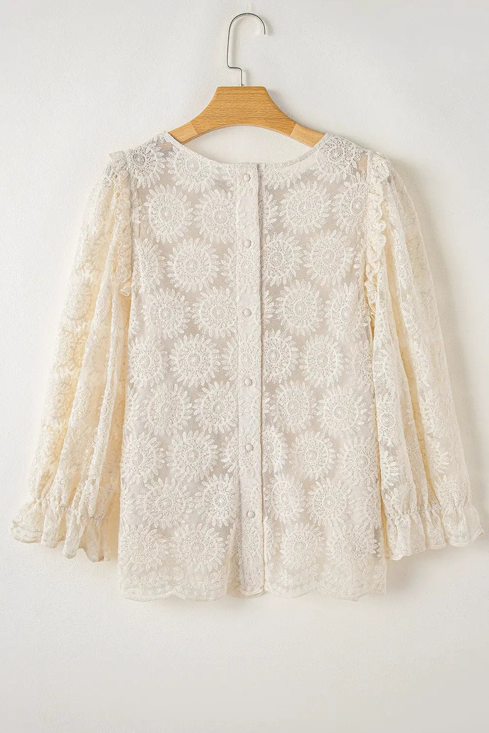 Grateful Threads Boutique Flower Jacquard Button Back Ruffled Sleeve Blouse - Blouses