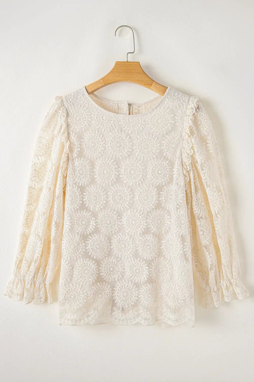 Grateful Threads Boutique Flower Jacquard Button Back Ruffled Sleeve Blouse - Blouses