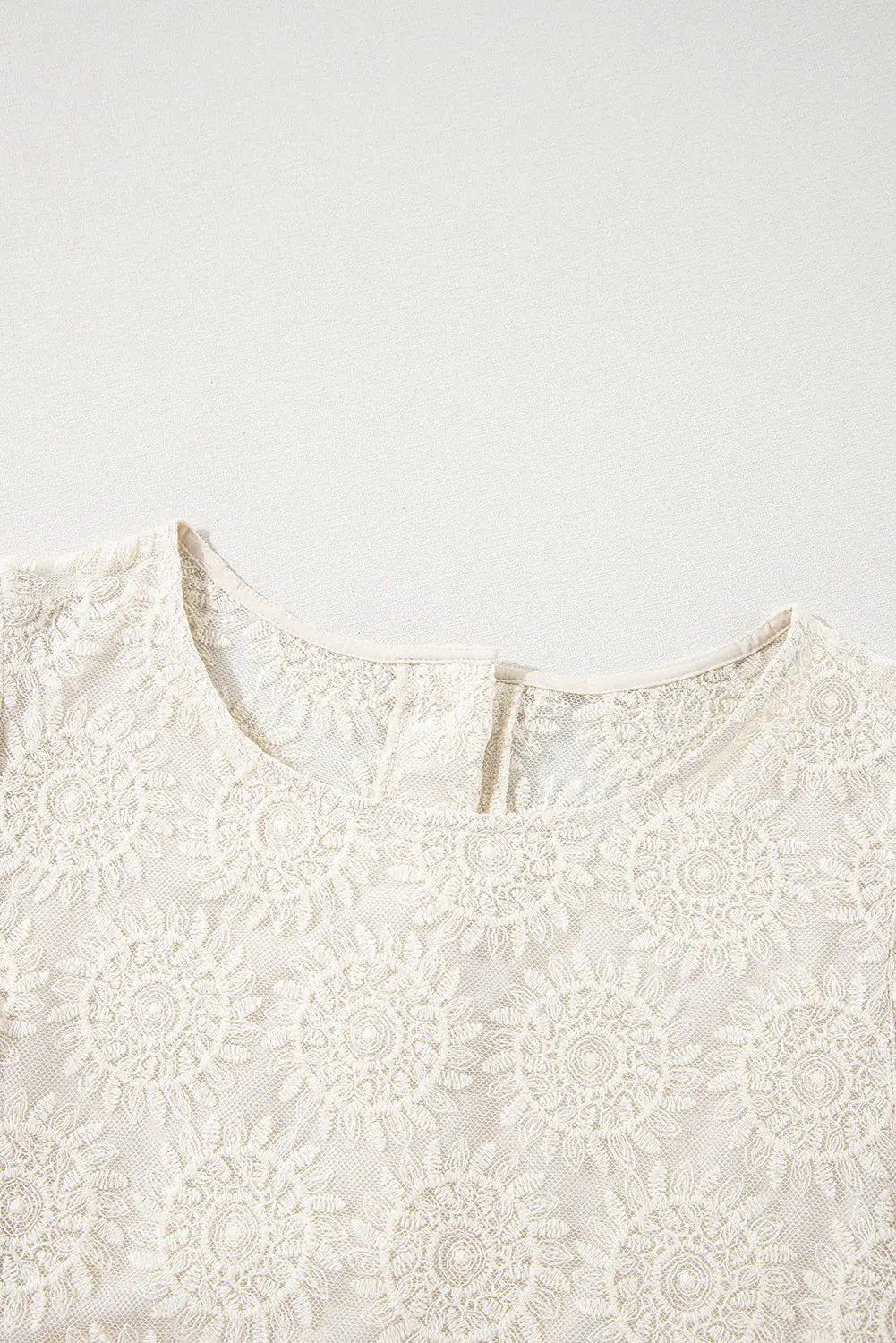 Grateful Threads Boutique Flower Jacquard Button Back Ruffled Sleeve Blouse - Blouses