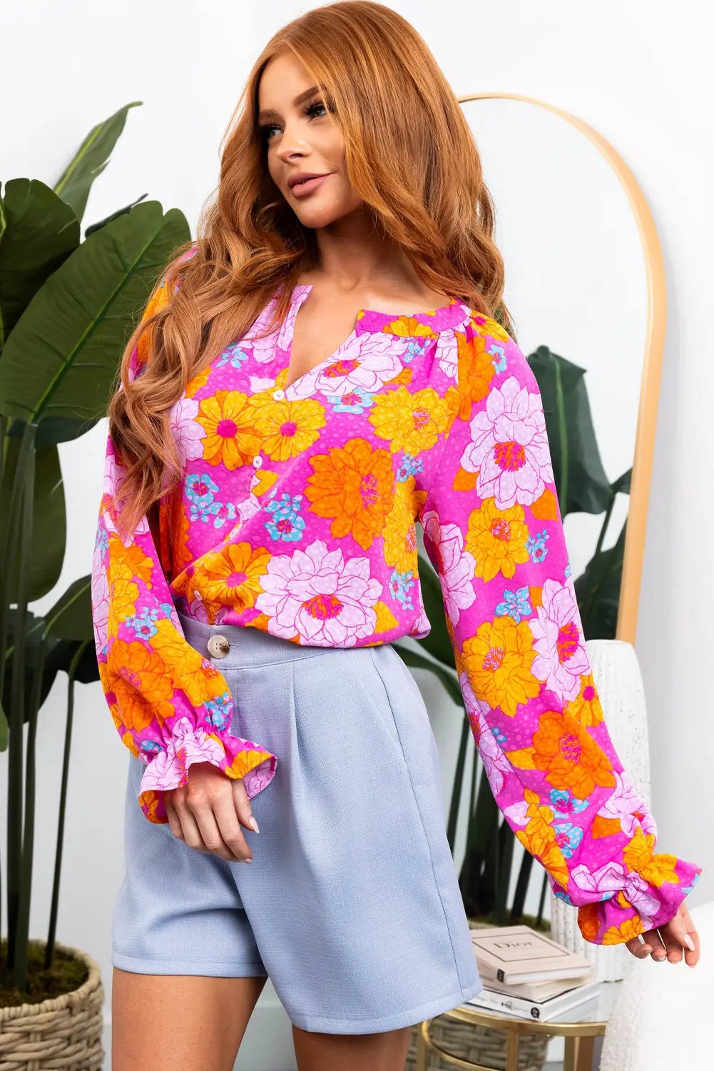 Grateful Threads Boutique Rose Floral Flounce Sleeve Blouse - Blouses