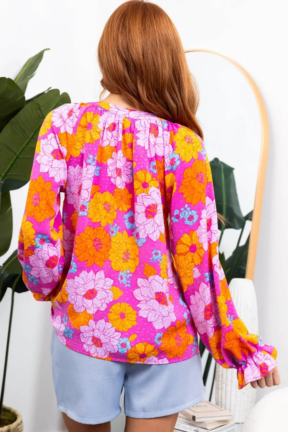 Grateful Threads Boutique Rose Floral Flounce Sleeve Blouse - Blouses