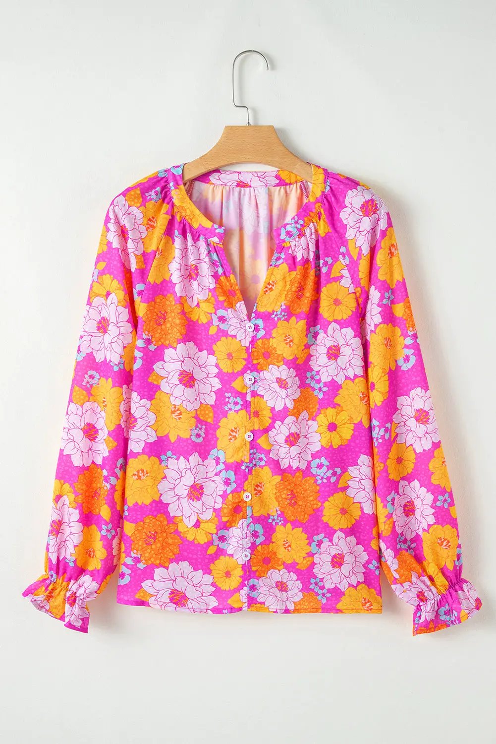 Grateful Threads Boutique Rose Floral Flounce Sleeve Blouse - Blouses