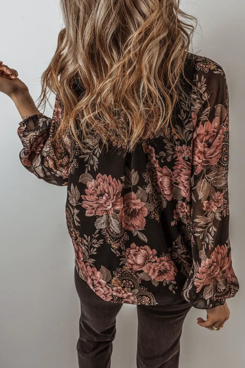 Grateful Threads Boutique Black Floral Criss Cross Blouse - Blouses