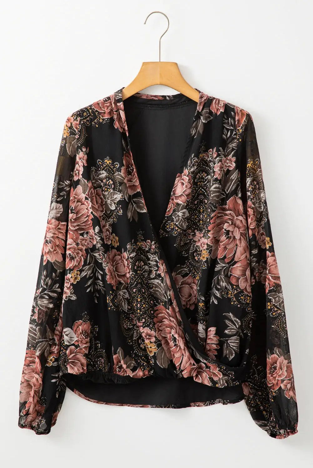 Grateful Threads Boutique Black Floral Criss Cross Blouse - Blouses