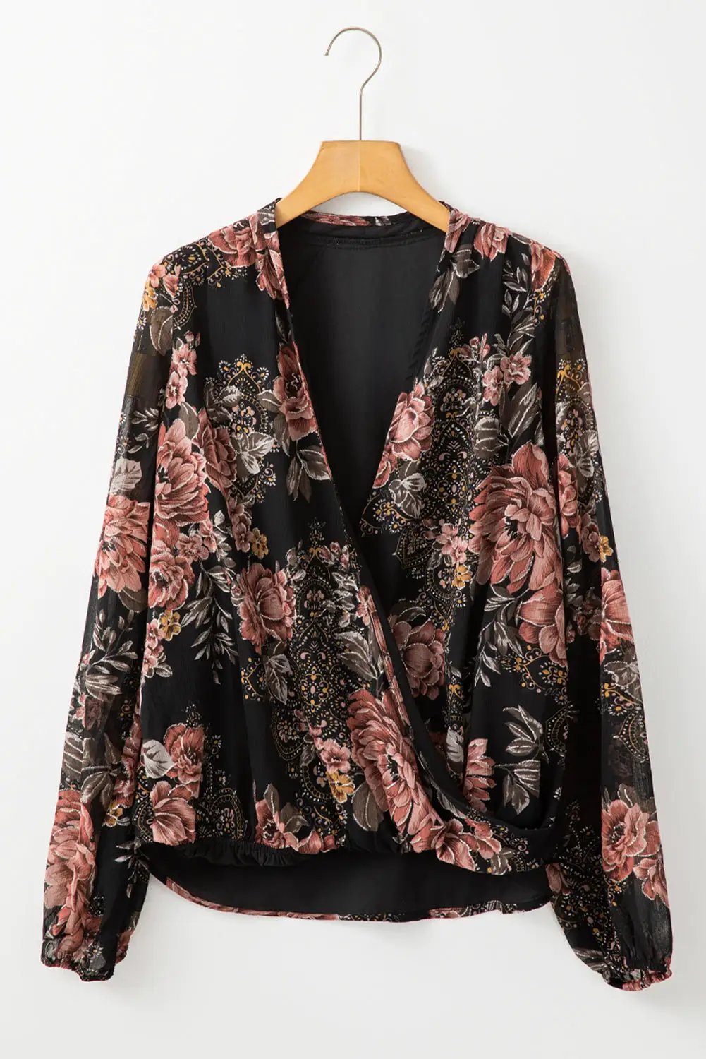 Grateful Threads Boutique Black Floral Criss Cross Blouse - Blouses