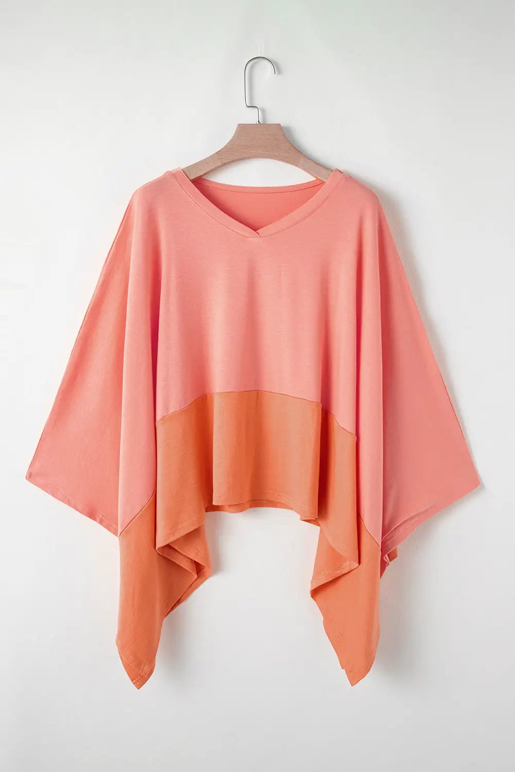 Grateful Threads Boutique Grapefruit Orange Contrast Color Patchwork Oversized Side Split Top - Clothing Tops