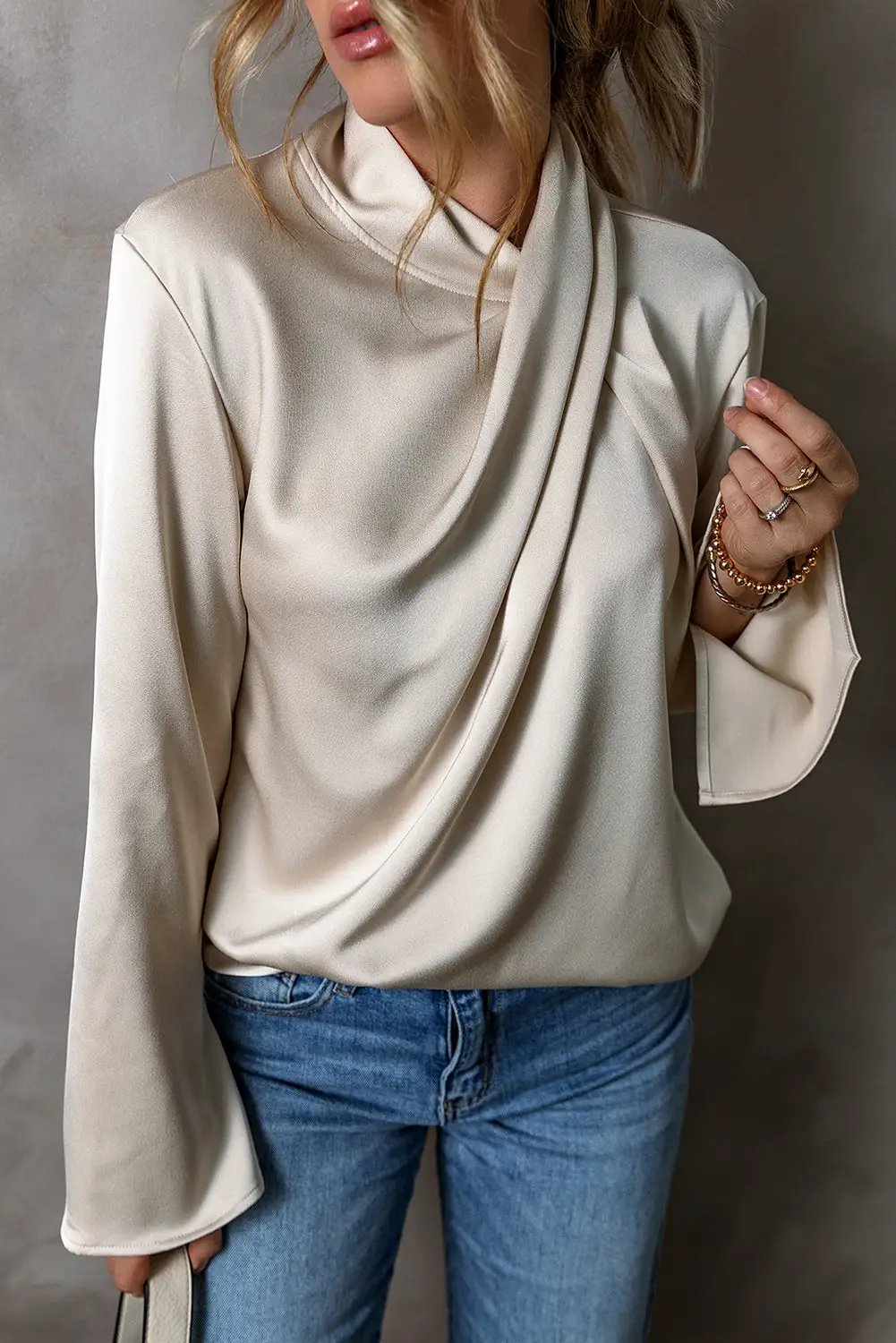 Grateful Threads Boutique Jet Stream Satin Cross Front Blouse - Blouses