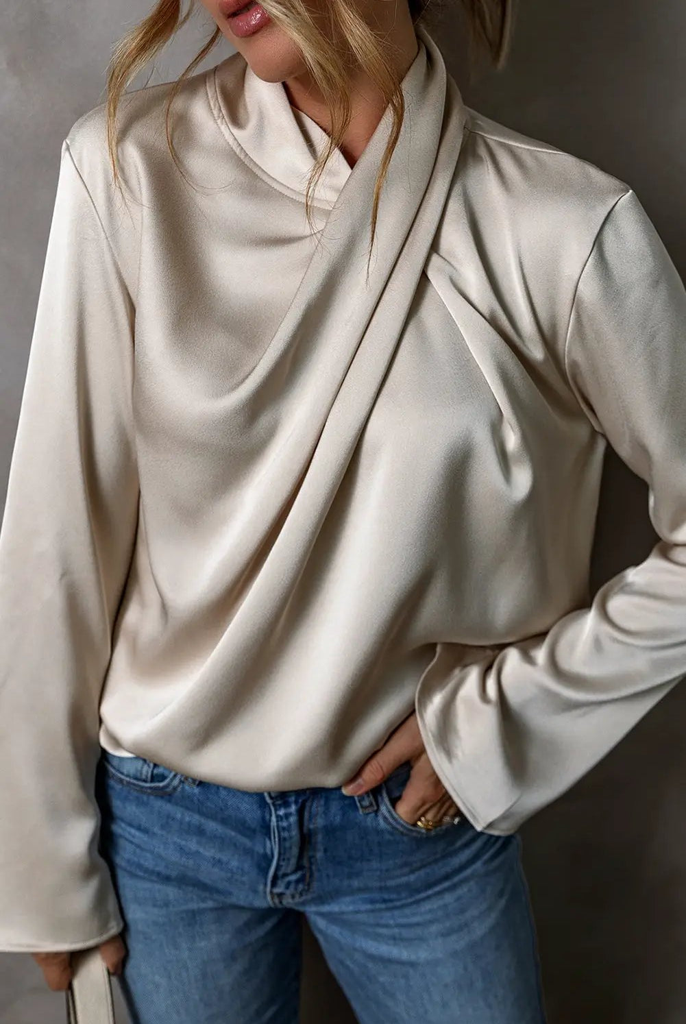 Grateful Threads Boutique Jet Stream Satin Cross Front Blouse - Blouses