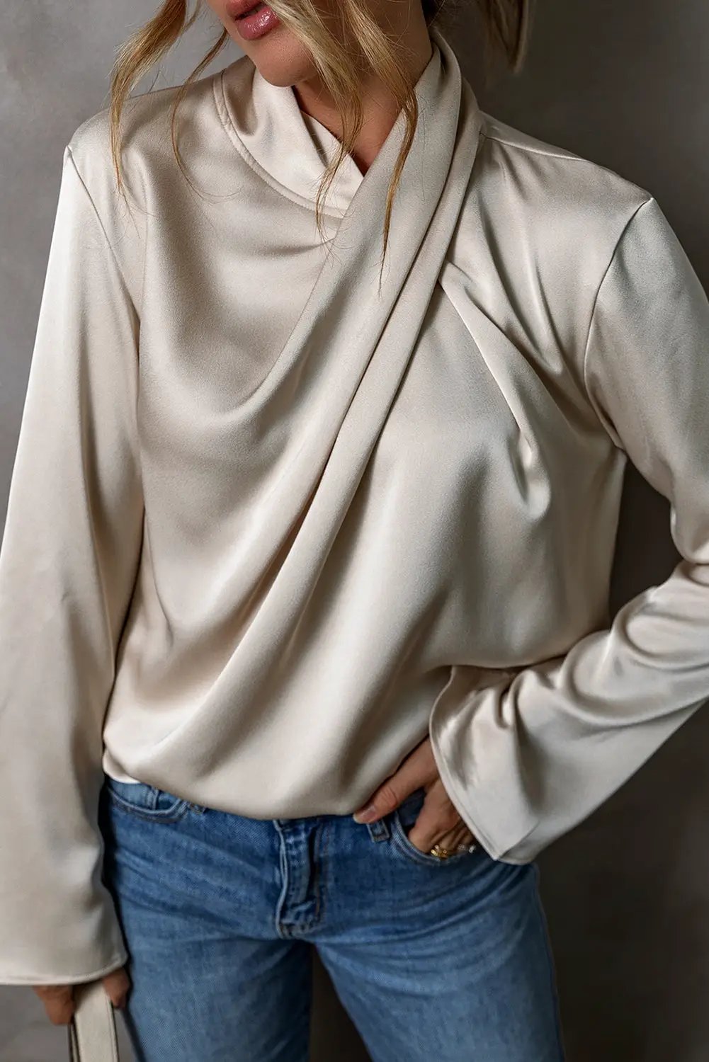 Grateful Threads Boutique Jet Stream Satin Cross Front Blouse - Blouses