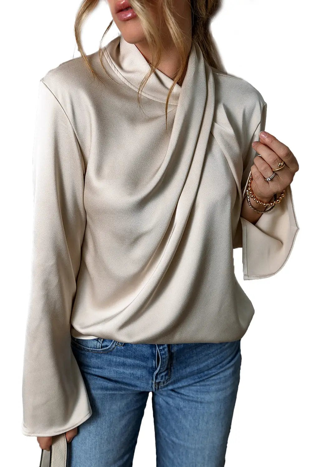 Grateful Threads Boutique Jet Stream Satin Cross Front Blouse - Blouses