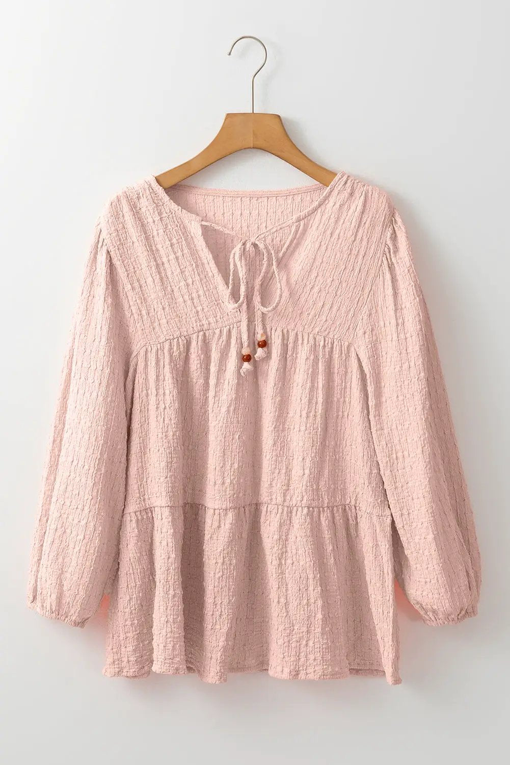 Grateful Threads Boutique Light Pink Textured Tiered Flowy Blouse - Blouses