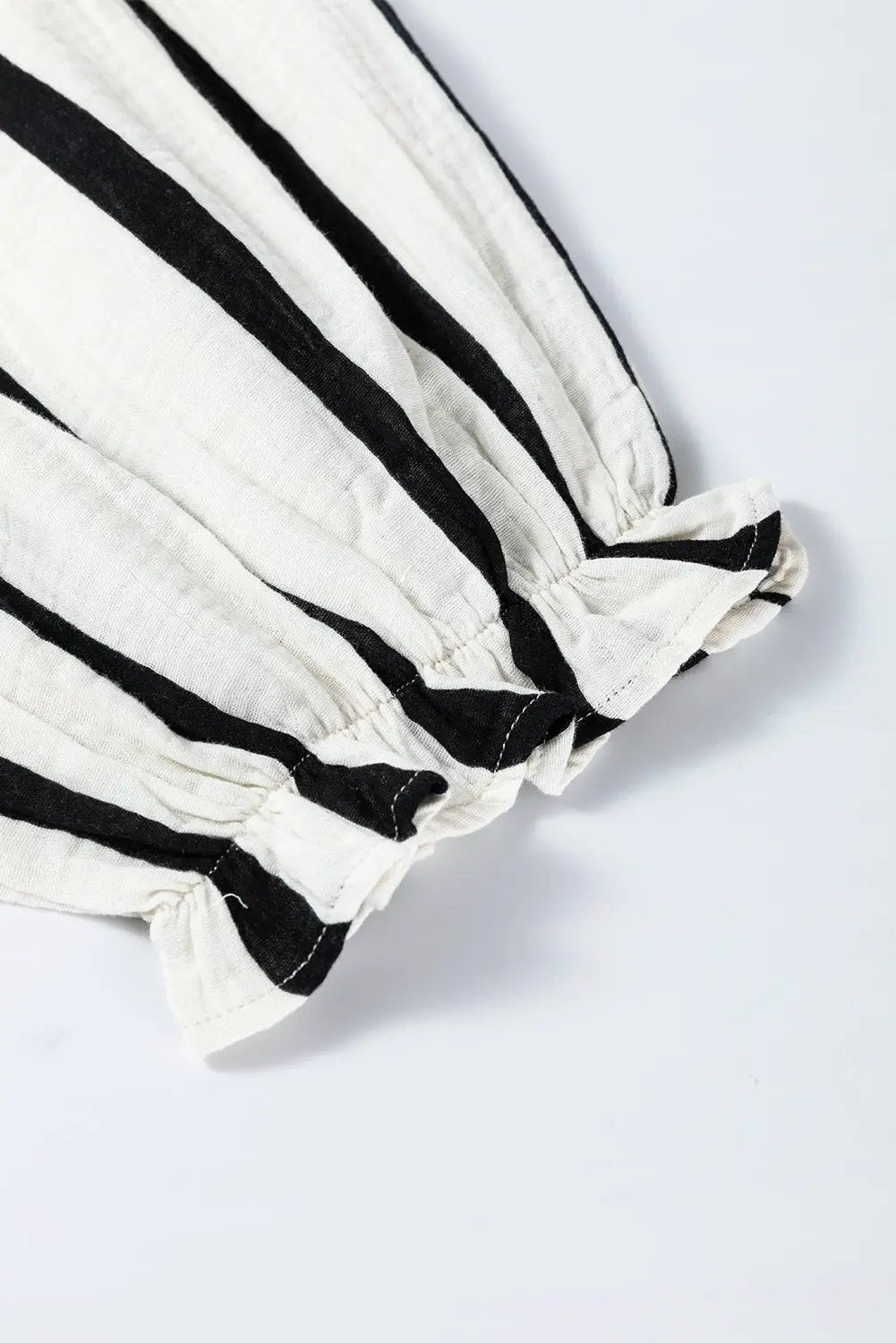 Grateful Threads Boutique Black Striped Crinkled Gauze Ruffled Sleeve Button-Up Loose Shirt - Blouses