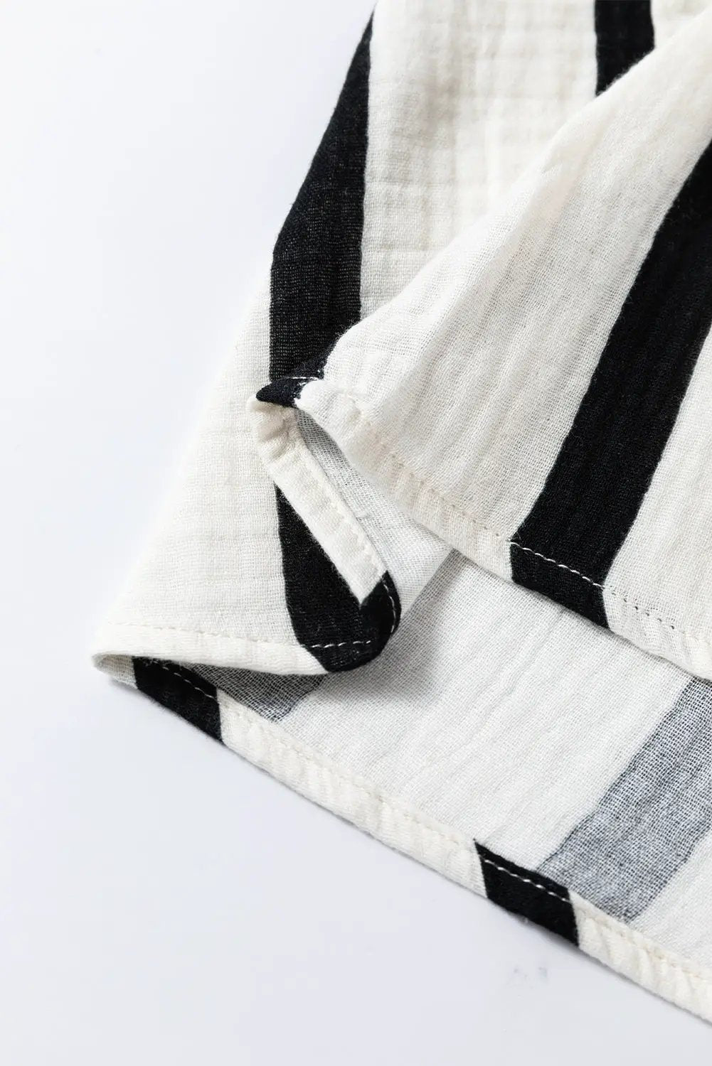 Grateful Threads Boutique Black Striped Crinkled Gauze Ruffled Sleeve Button-Up Loose Shirt - Blouses