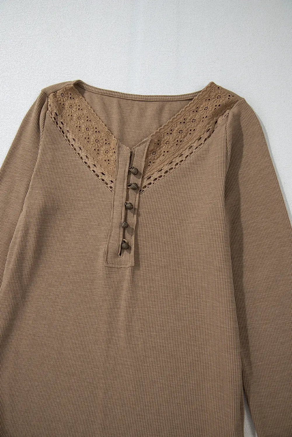 Grateful Threads Boutique Chestnut Anglaise Ribbed Long Sleeve Top - Shirts