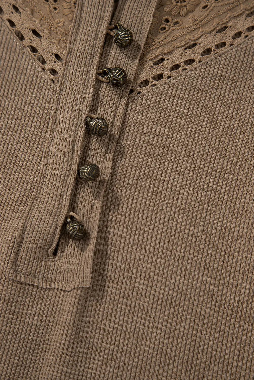 Grateful Threads Boutique Chestnut Anglaise Ribbed Long Sleeve Top - Shirts
