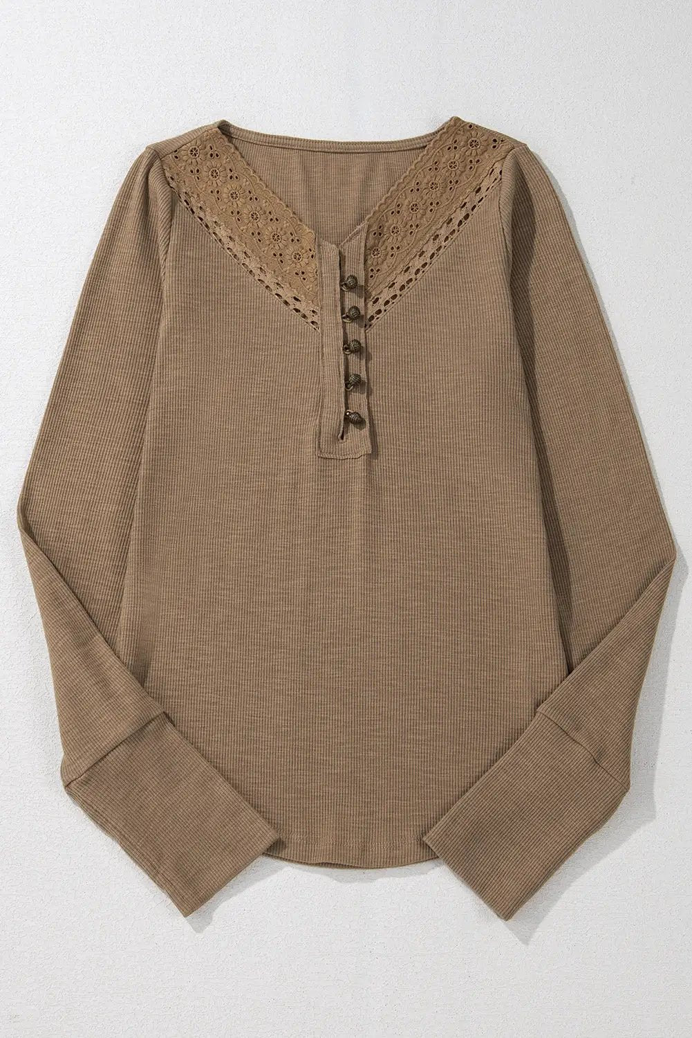 Grateful Threads Boutique Chestnut Anglaise Ribbed Long Sleeve Top - Shirts