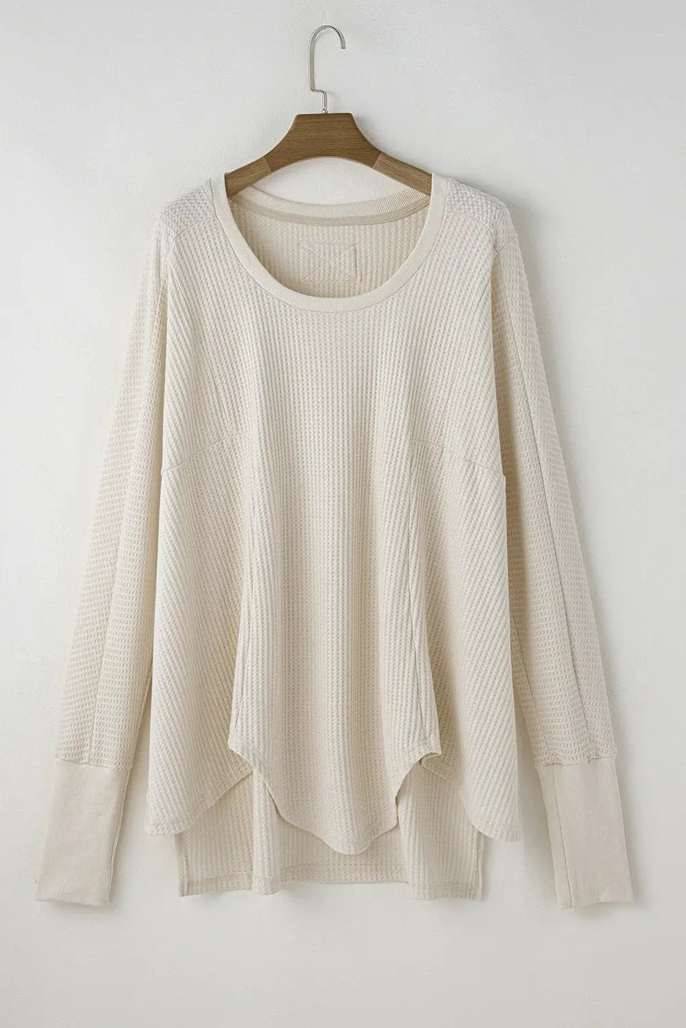 Grateful Threads Boutique Soft Serenity Oversized Waffle Knit Top - Sweaters White Waffle Knit Exposed Seam V Neck Oversized Top