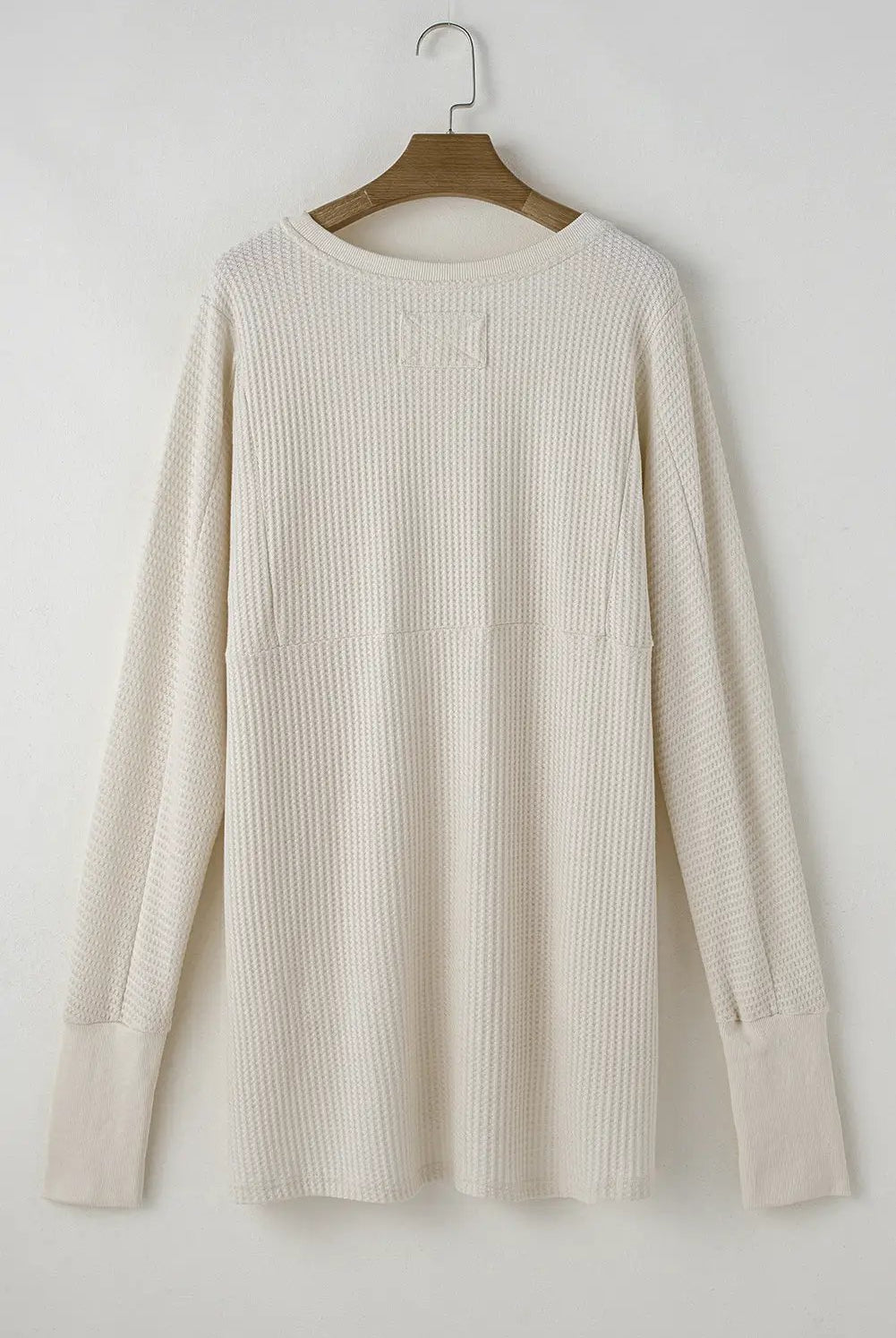 Grateful Threads Boutique Soft Serenity Oversized Waffle Knit Top - Sweaters White Waffle Knit Exposed Seam V Neck Oversized Top
