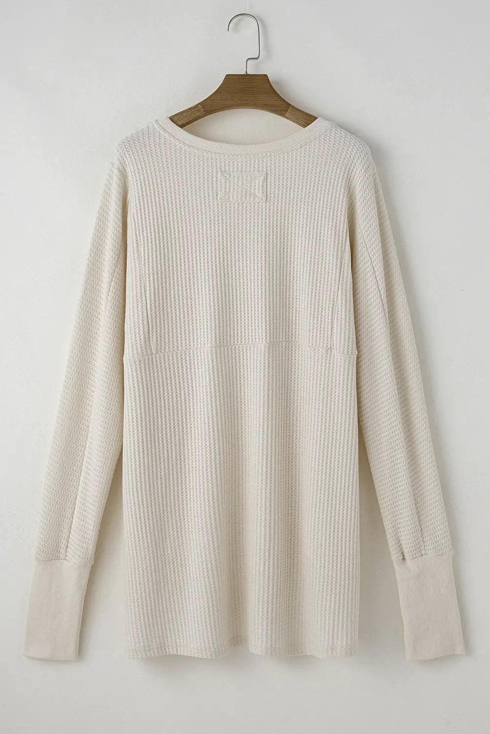 Grateful Threads Boutique Soft Serenity Oversized Waffle Knit Top - Sweaters White Waffle Knit Exposed Seam V Neck Oversized Top
