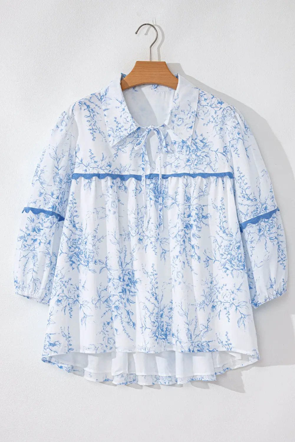 Grateful Threads Boutique Blue Floral Tied Collar Blouse - Blouses