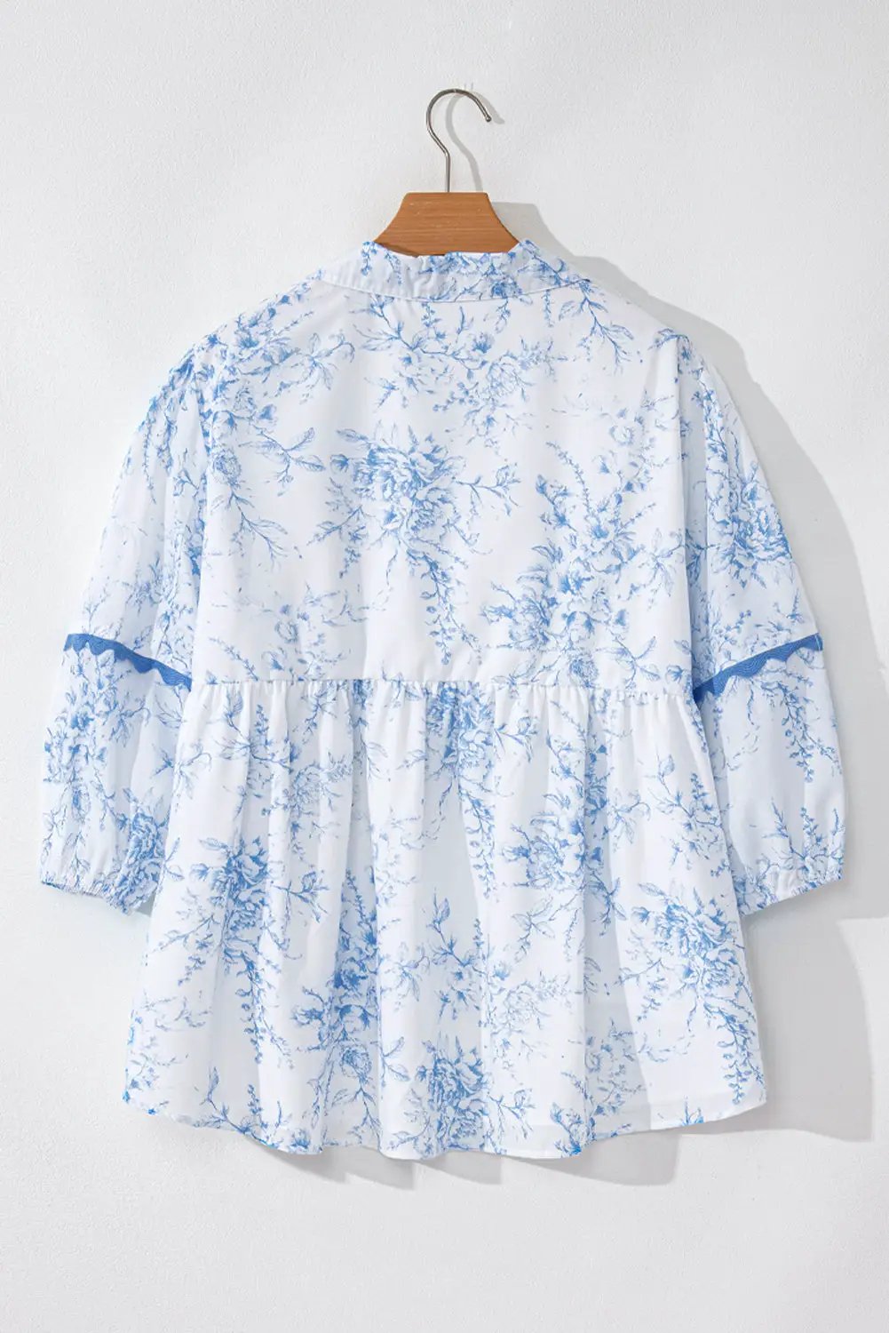 Grateful Threads Boutique Blue Floral Tied Collar Blouse - Blouses