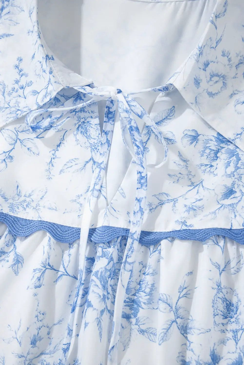 Grateful Threads Boutique Blue Floral Tied Collar Blouse - Blouses