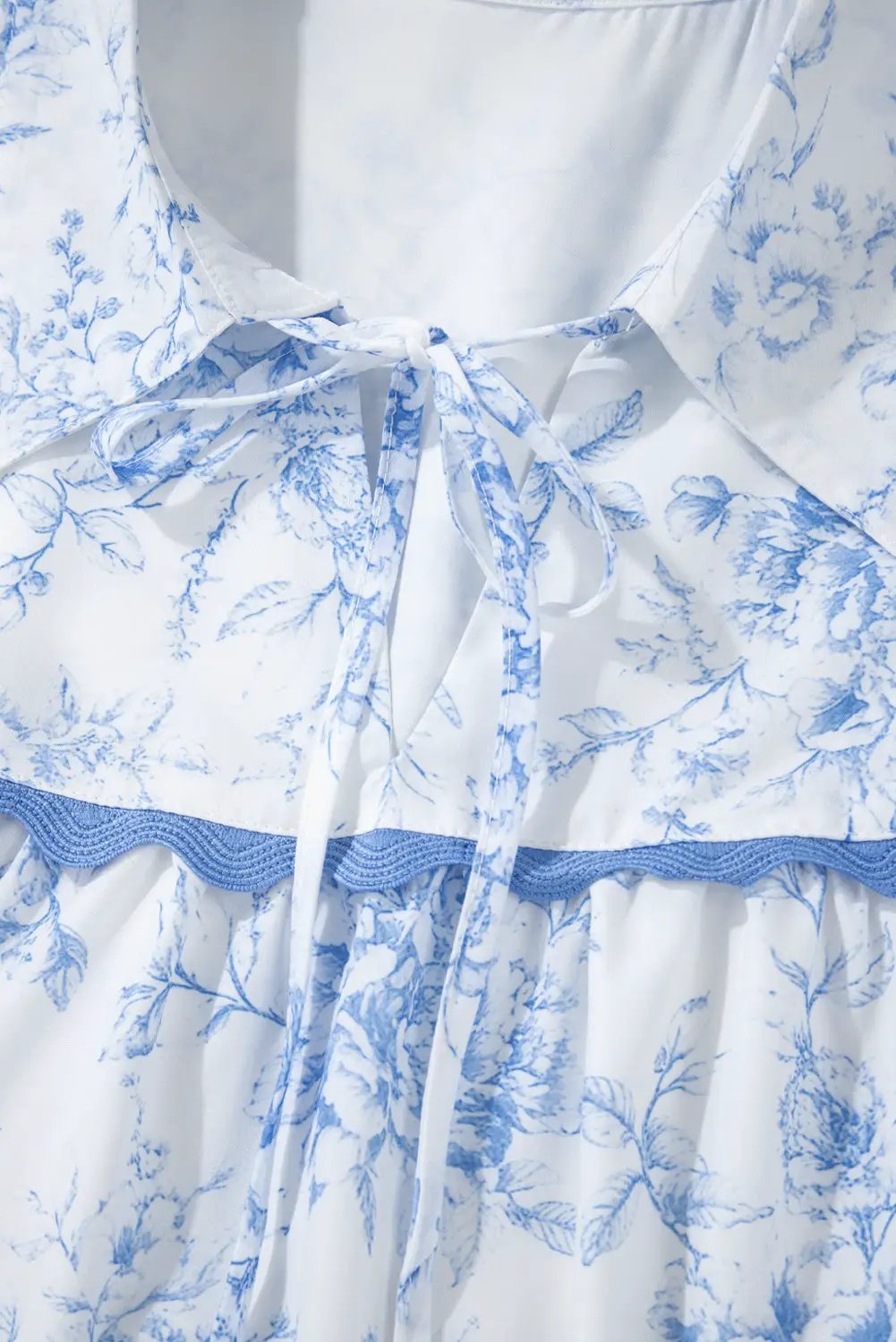 Grateful Threads Boutique Blue Floral Tied Collar Blouse - Blouses