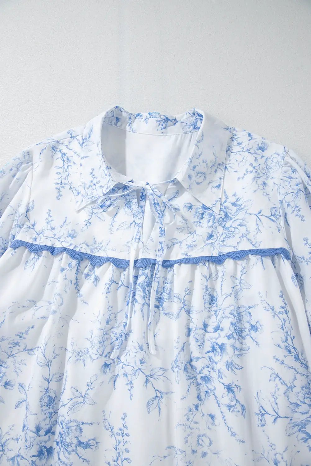 Grateful Threads Boutique Blue Floral Tied Collar Blouse - Blouses