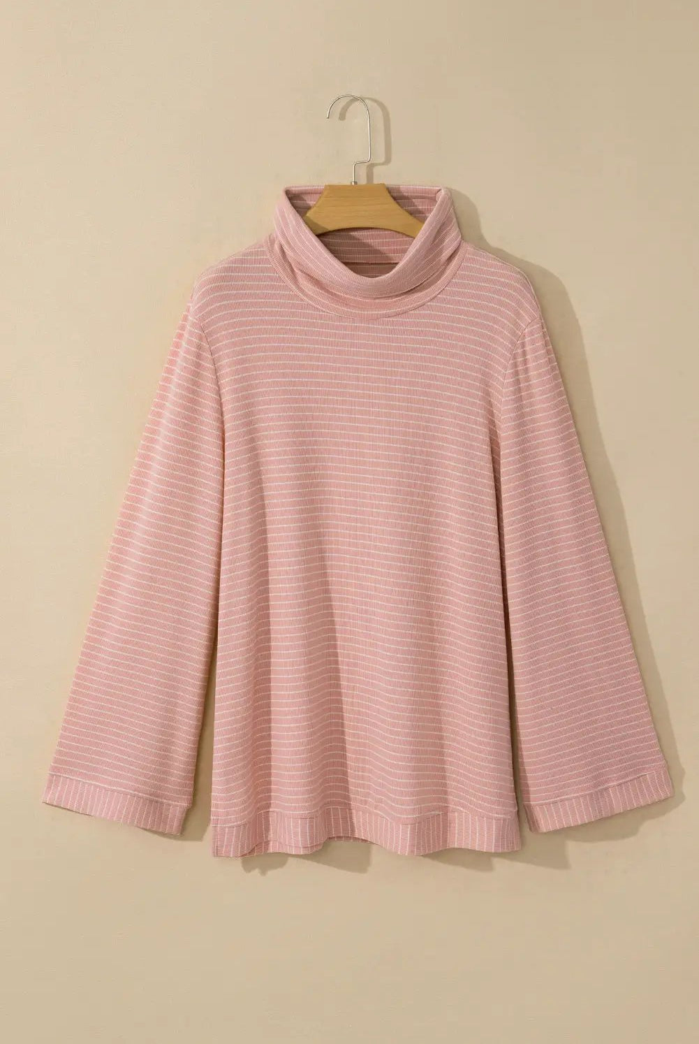 Grateful Threads Boutique Pink Stripe Cowl Neck Side Slits Loose Fit Long Sleeve Top - Tunics