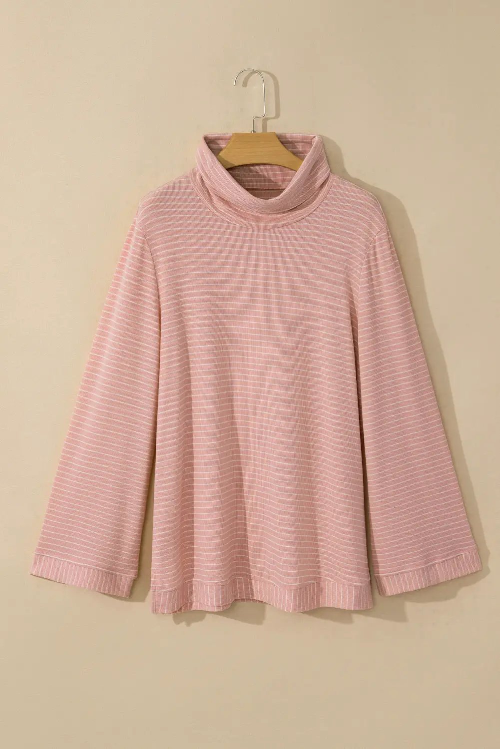 Grateful Threads Boutique Pink Stripe Cowl Neck Side Slits Loose Fit Long Sleeve Top - Tunics