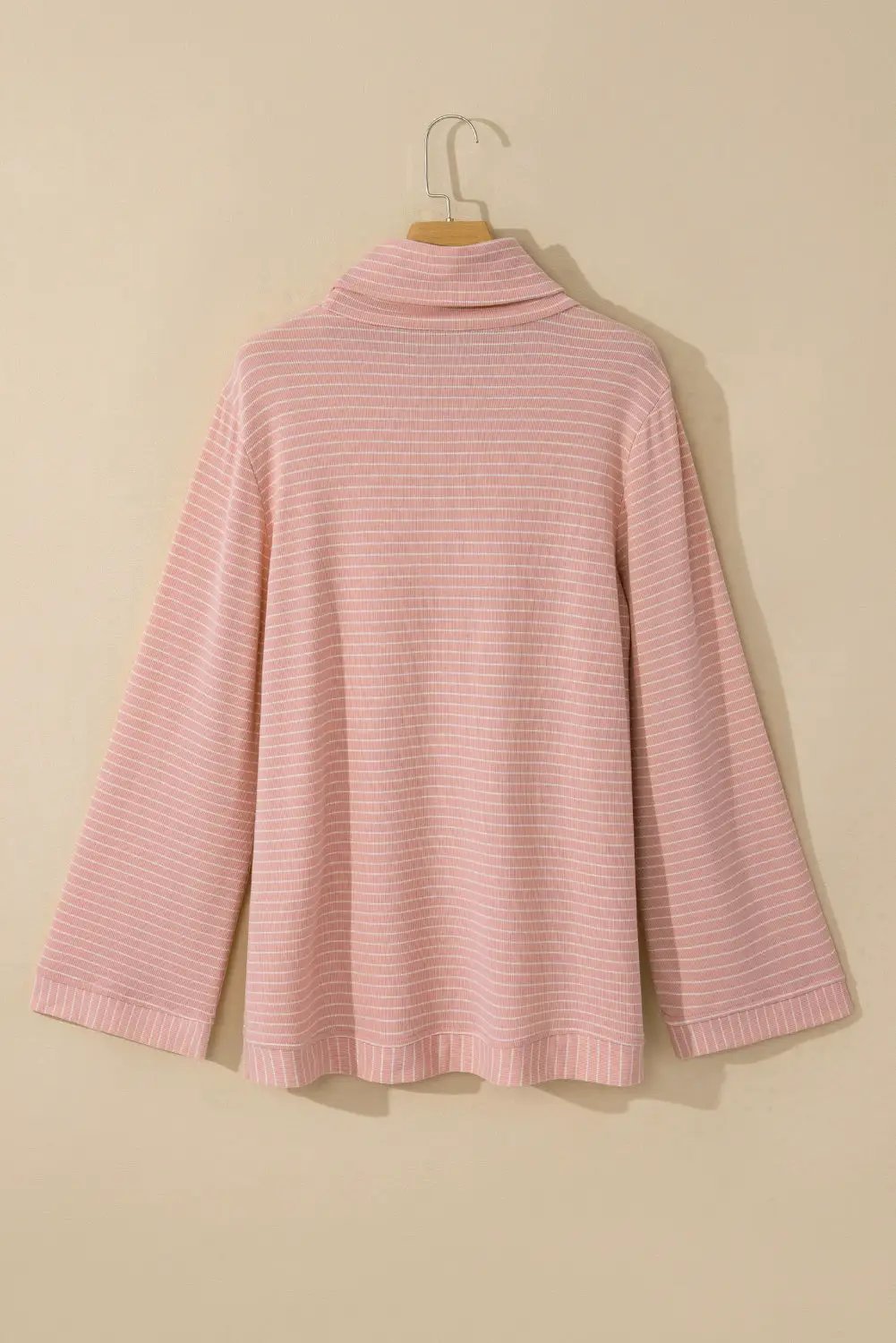 Grateful Threads Boutique Pink Stripe Cowl Neck Side Slits Loose Fit Long Sleeve Top - Tunics