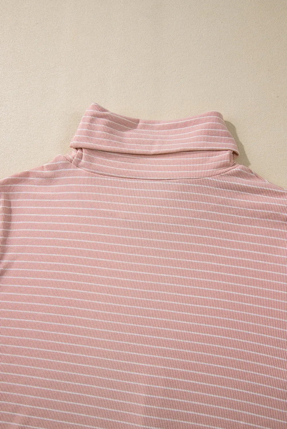 Grateful Threads Boutique Pink Stripe Cowl Neck Side Slits Loose Fit Long Sleeve Top - Tunics