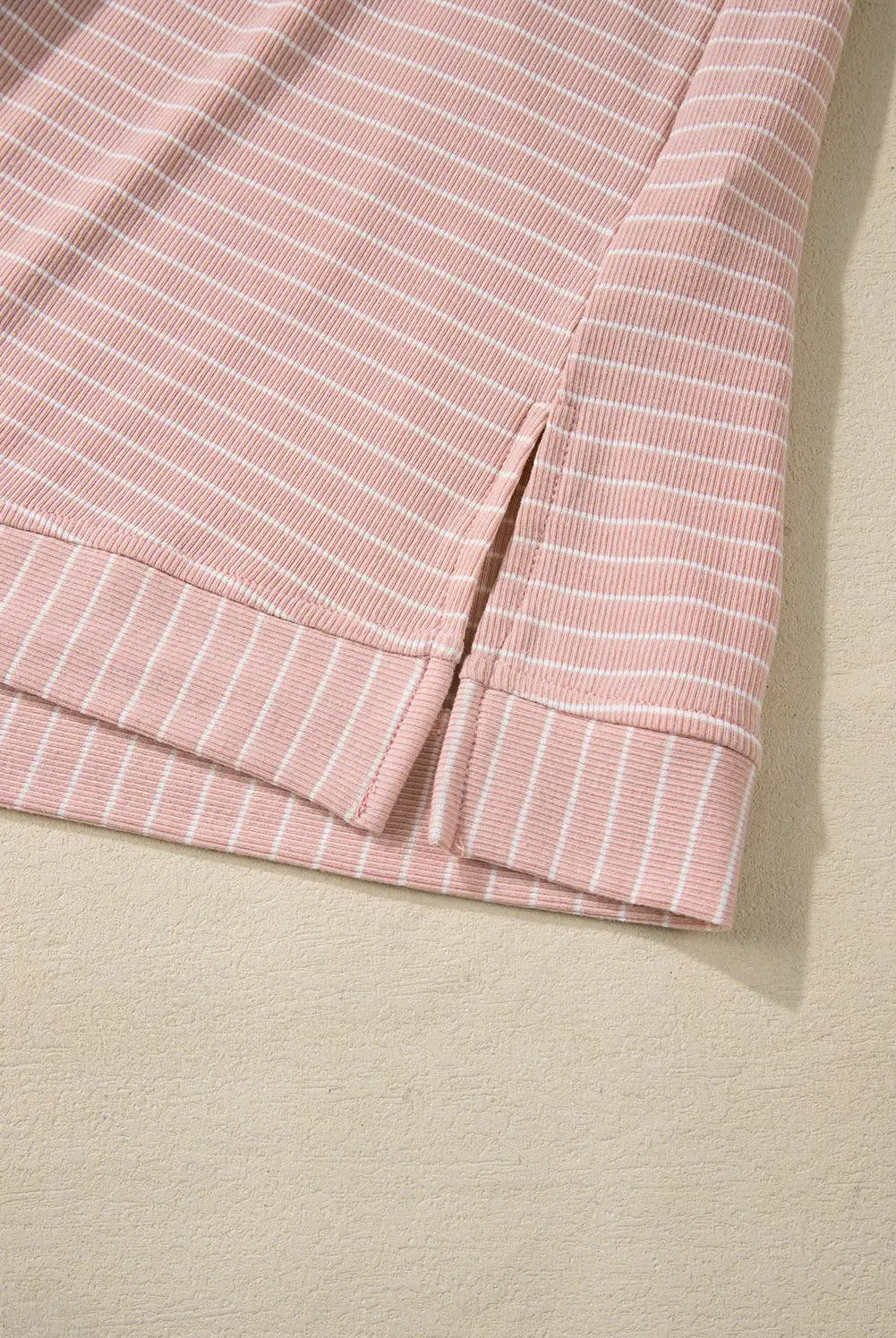 Grateful Threads Boutique Pink Stripe Cowl Neck Side Slits Loose Fit Long Sleeve Top - Tunics