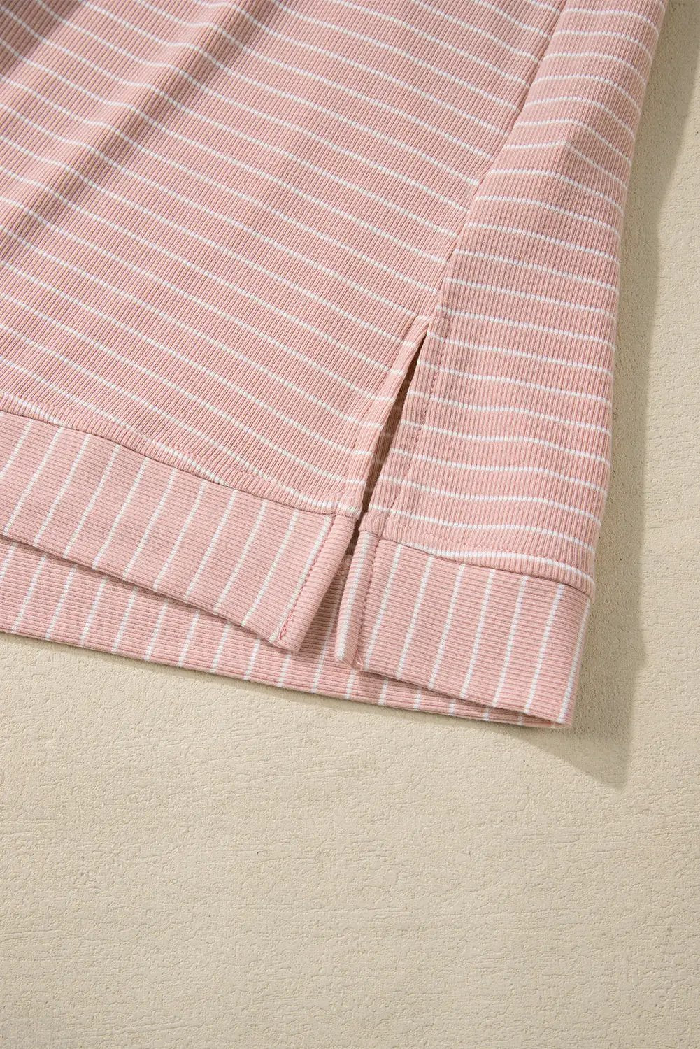 Grateful Threads Boutique Pink Stripe Cowl Neck Side Slits Loose Fit Long Sleeve Top - Tunics