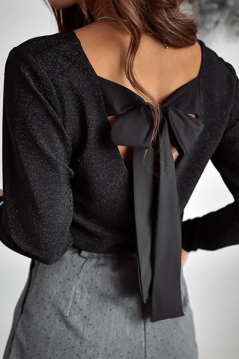 Grateful Threads Boutique Black Metallic Bowknot Open Back Top - Clothing Tops