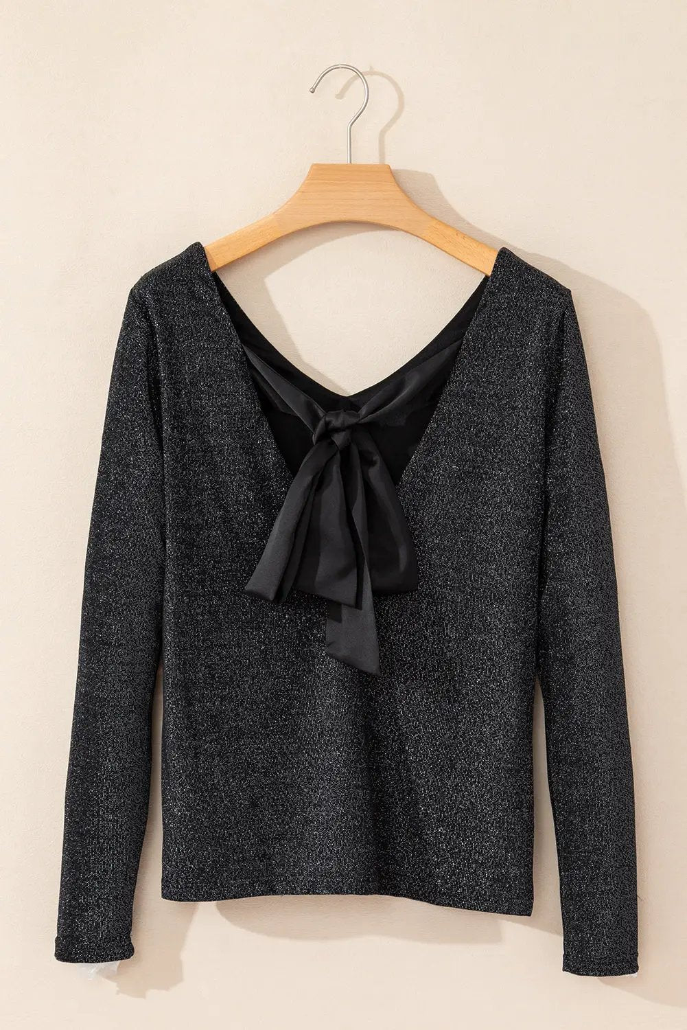 Grateful Threads Boutique Black Metallic Bowknot Open Back Top - Clothing Tops