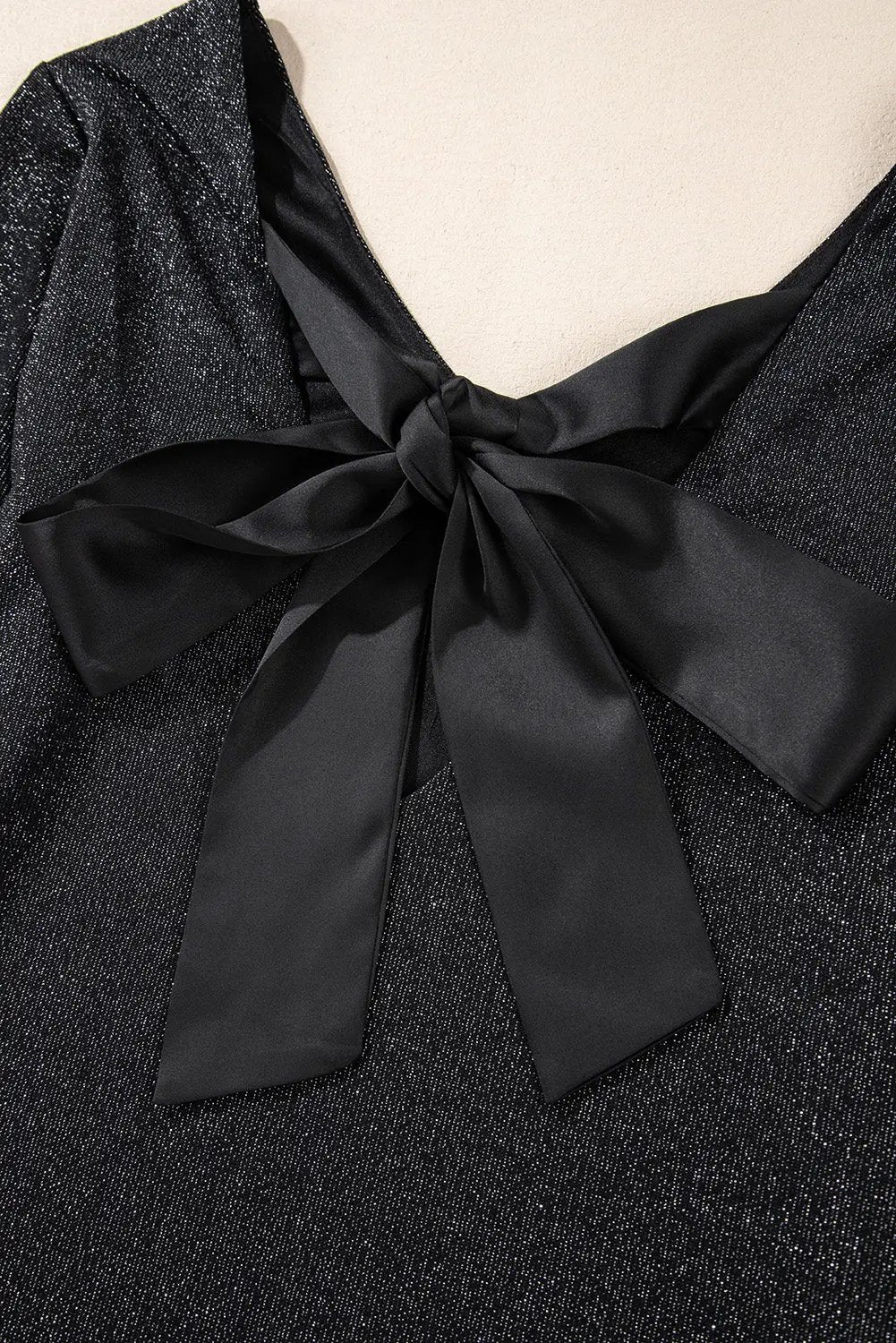 Grateful Threads Boutique Black Metallic Bowknot Open Back Top - Clothing Tops