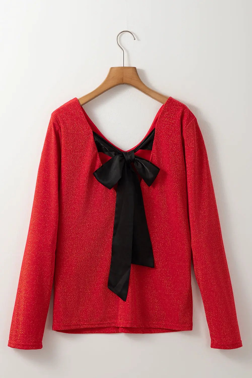 Grateful Threads Boutique Racing Red Metallic Bowknot Open Back Top - Clothing Tops