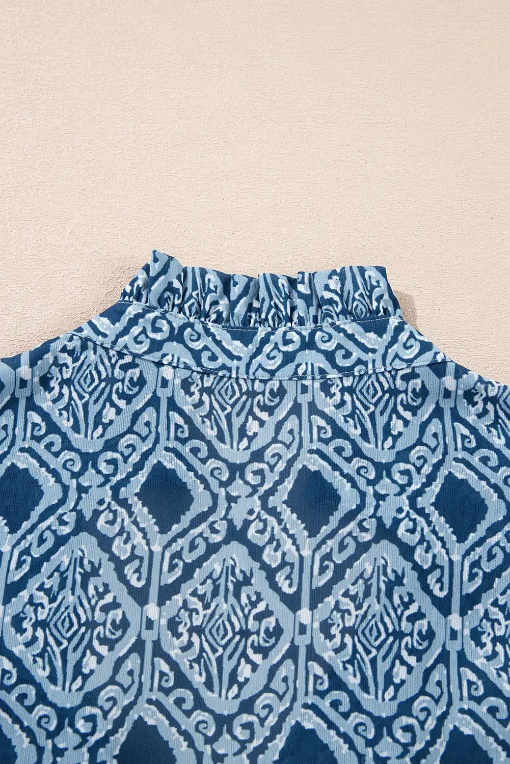 Grateful Threads Boutique Blue western Geometric Print Frilled Loose Fit Blouse - Blouses