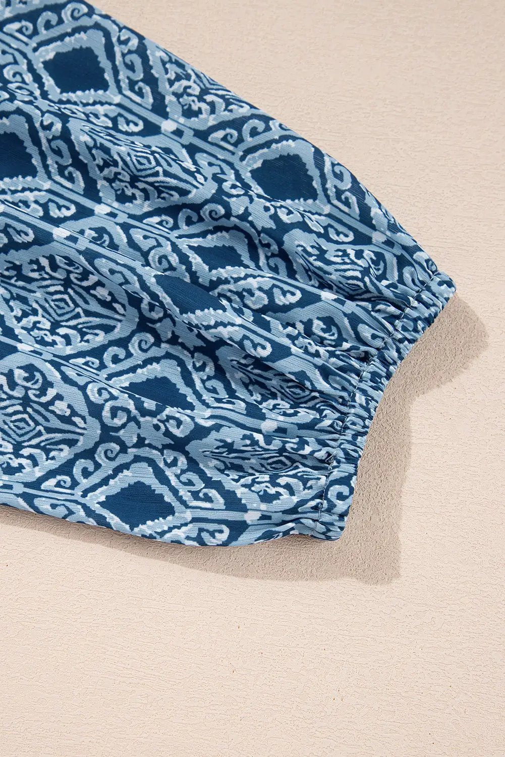 Grateful Threads Boutique Blue western Geometric Print Frilled Loose Fit Blouse - Blouses