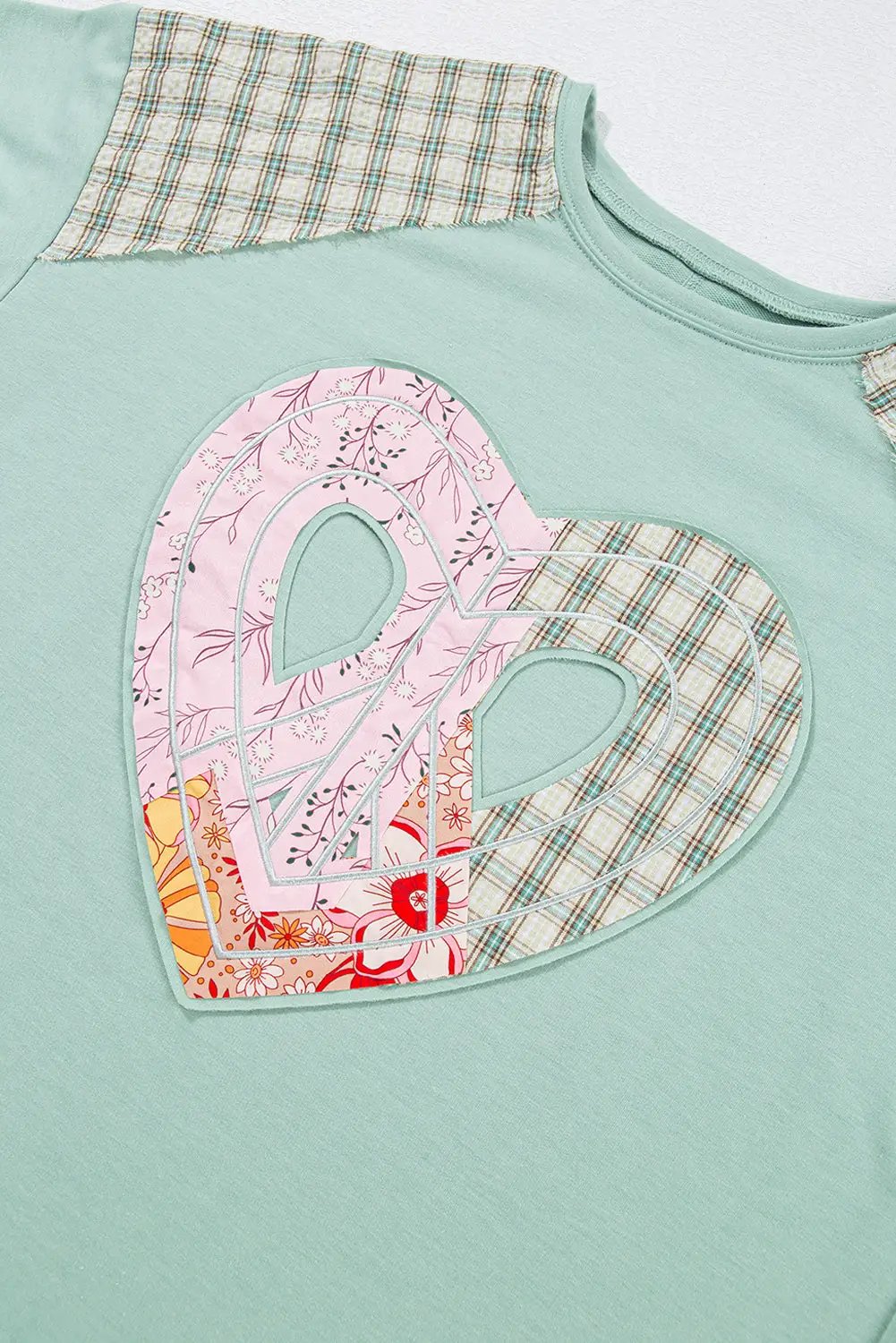 Grateful Threads Boutique Aqua Plaid Floral Peace Heart Graphic Wide Top - Blouses