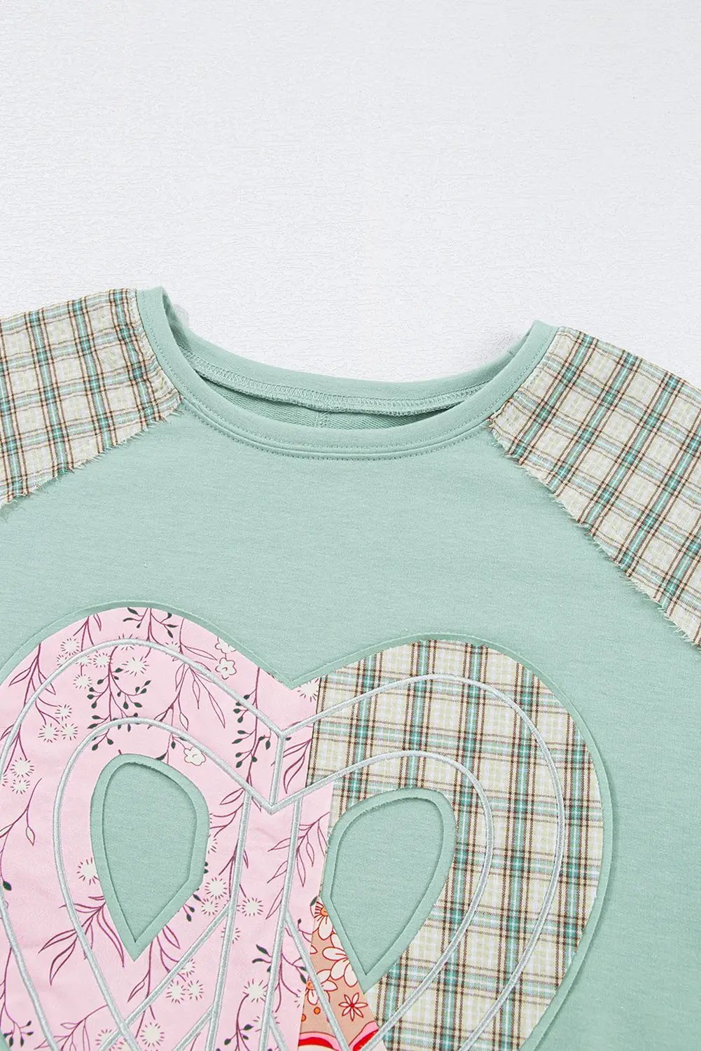Grateful Threads Boutique Aqua Plaid Floral Peace Heart Graphic Wide Top - Blouses