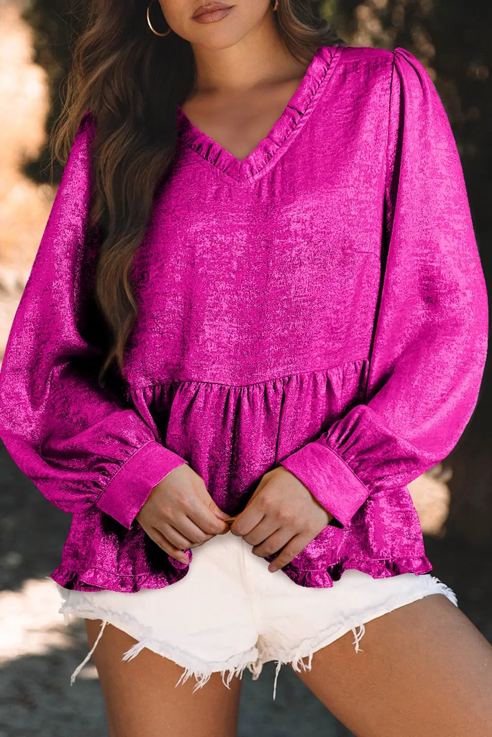 Grateful Threads Boutique Rose Red Metallic Blouse - Blouses