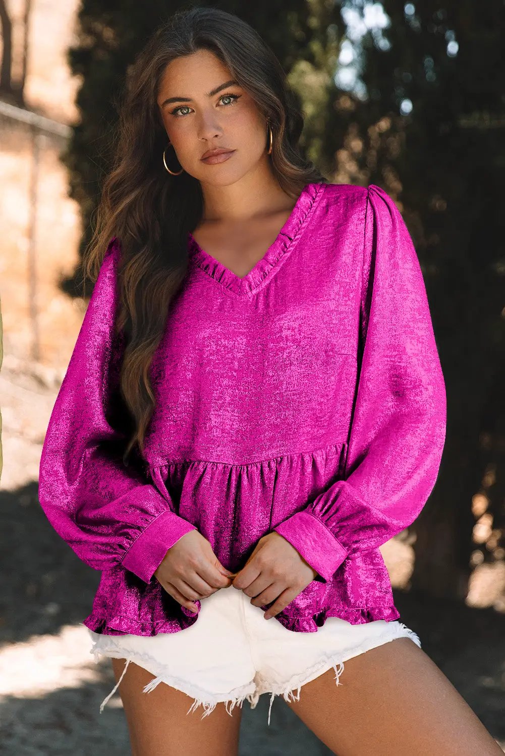 Grateful Threads Boutique Rose Red Metallic Blouse - Blouses
