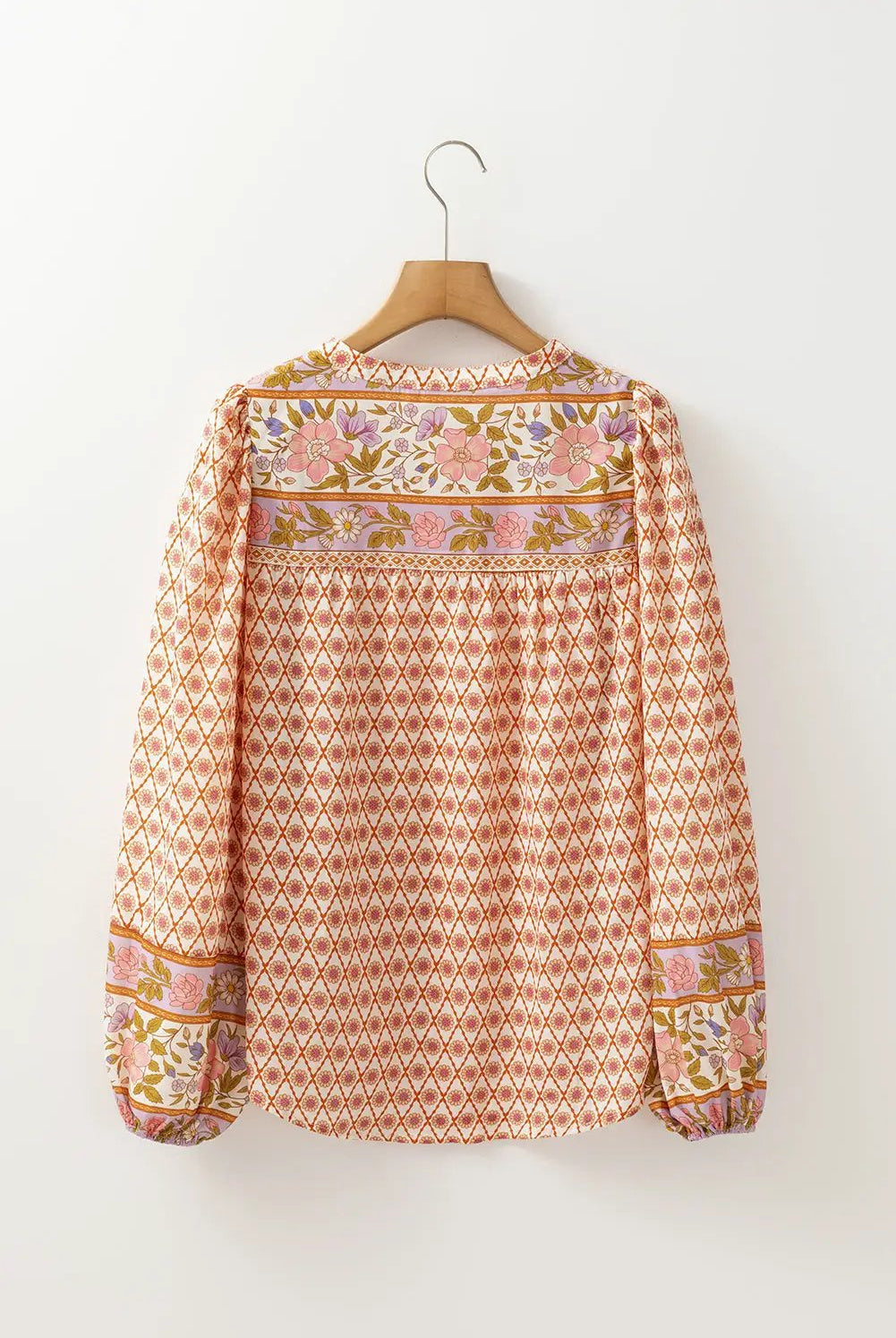 Grateful Threads Boutique Multicolor Boho Floral Mixed Print Puff Sleeve Shirt - Shirts Multicolor Boho Floral Mixed Print Puff Sleeve Shirt