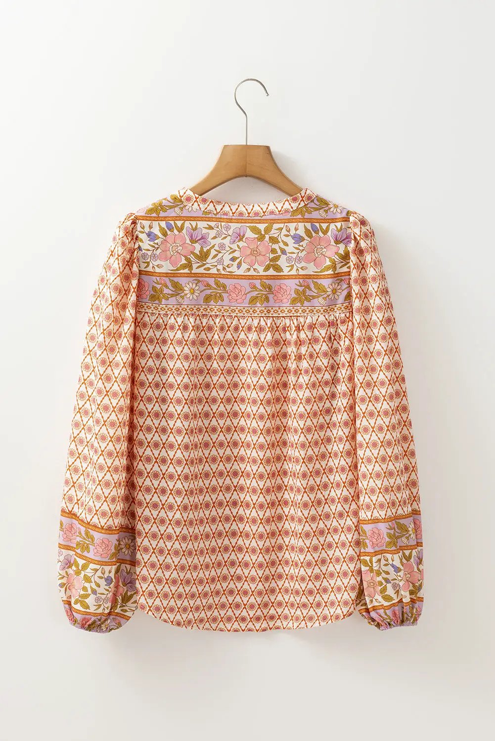 Grateful Threads Boutique Multicolor Boho Floral Mixed Print Puff Sleeve Shirt - Shirts Multicolor Boho Floral Mixed Print Puff Sleeve Shirt