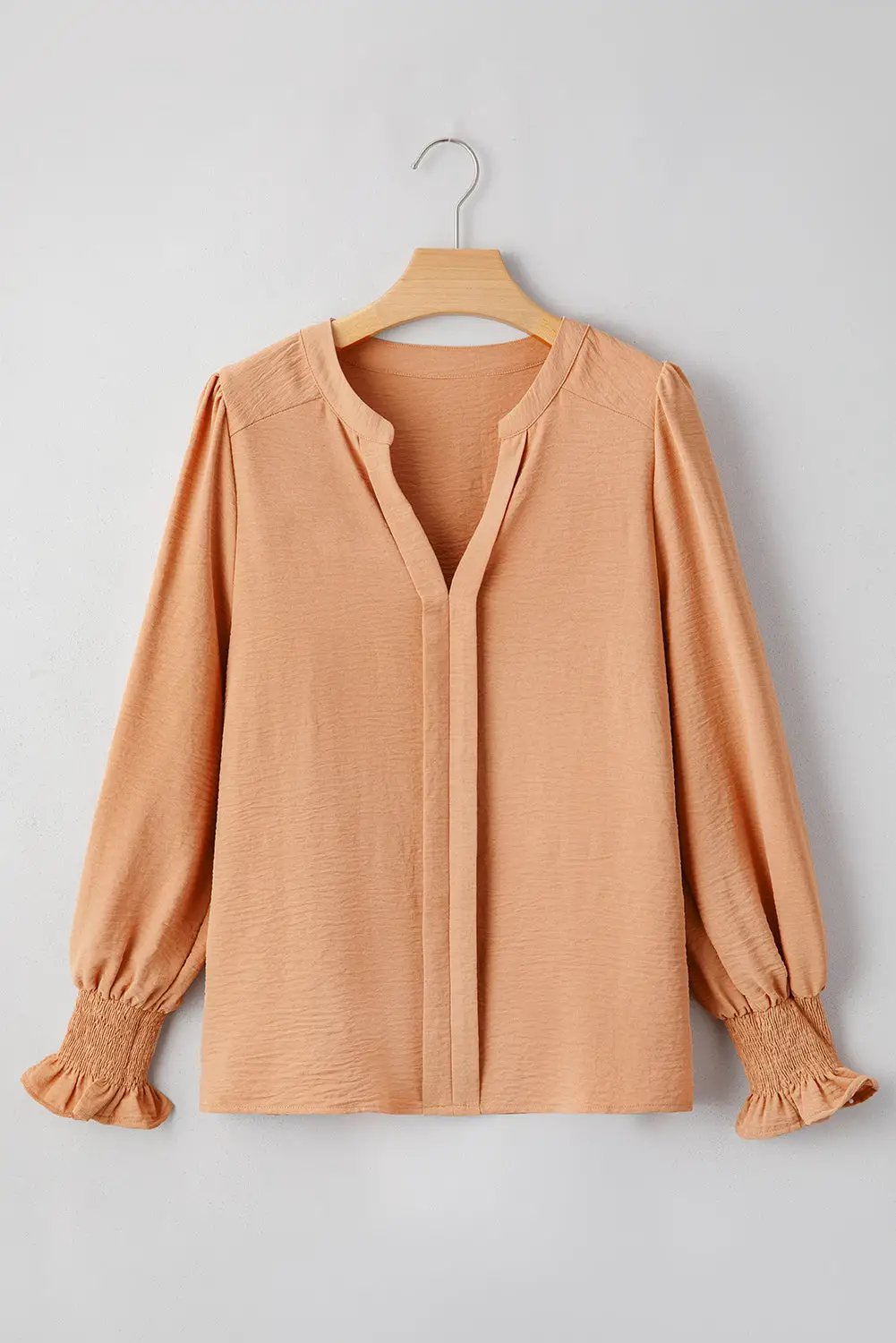 Grateful Threads Boutique Straw Yellow Shirred Cuff Notch Blouse - Blouses